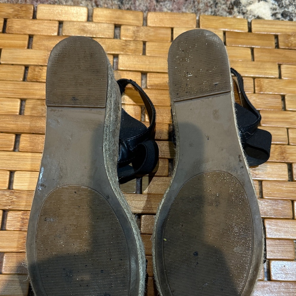 Black Espadrille Wedge Sandals - Women's Comfortable Summer Shoes - Picture 7 of 7